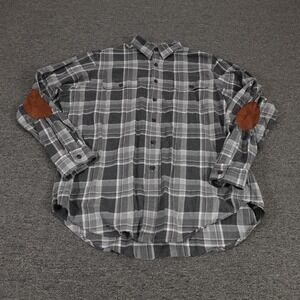 Polo Ralph Lauren Shirt Mens Large Gray Plaid Flannel Button Front Elbow Patch